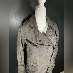 Michael Stars Plaid Moto Grey Denim Jacket Size 2